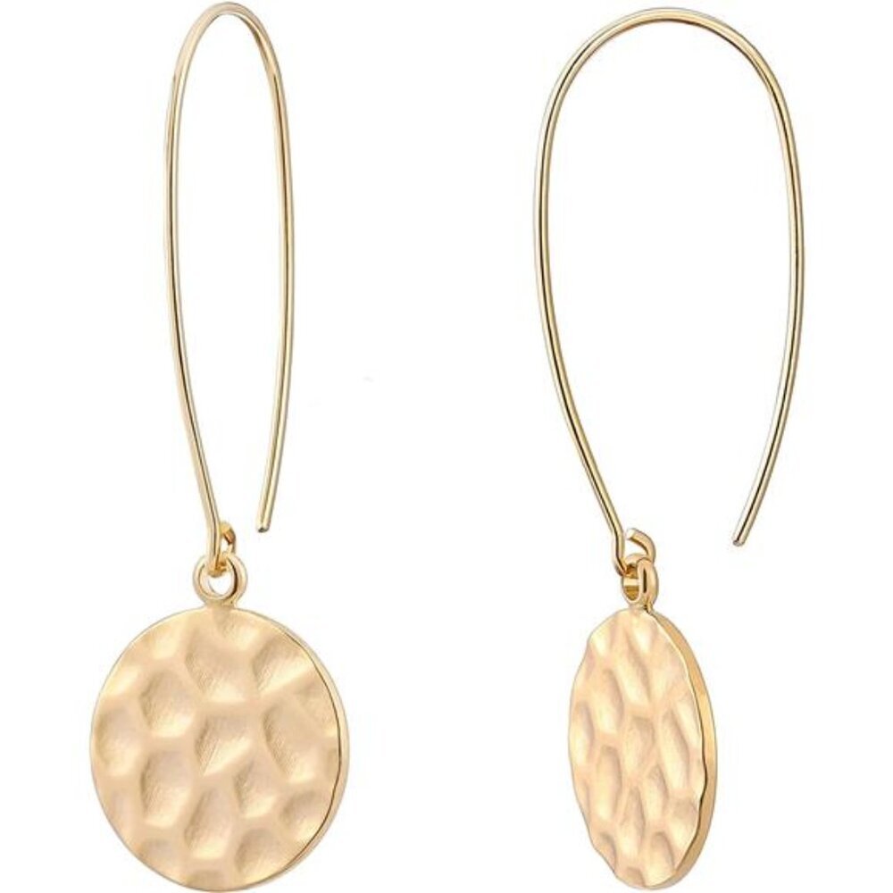 Dainty Gold Dangle Earrings for Women with Sparkling Hammered Discs